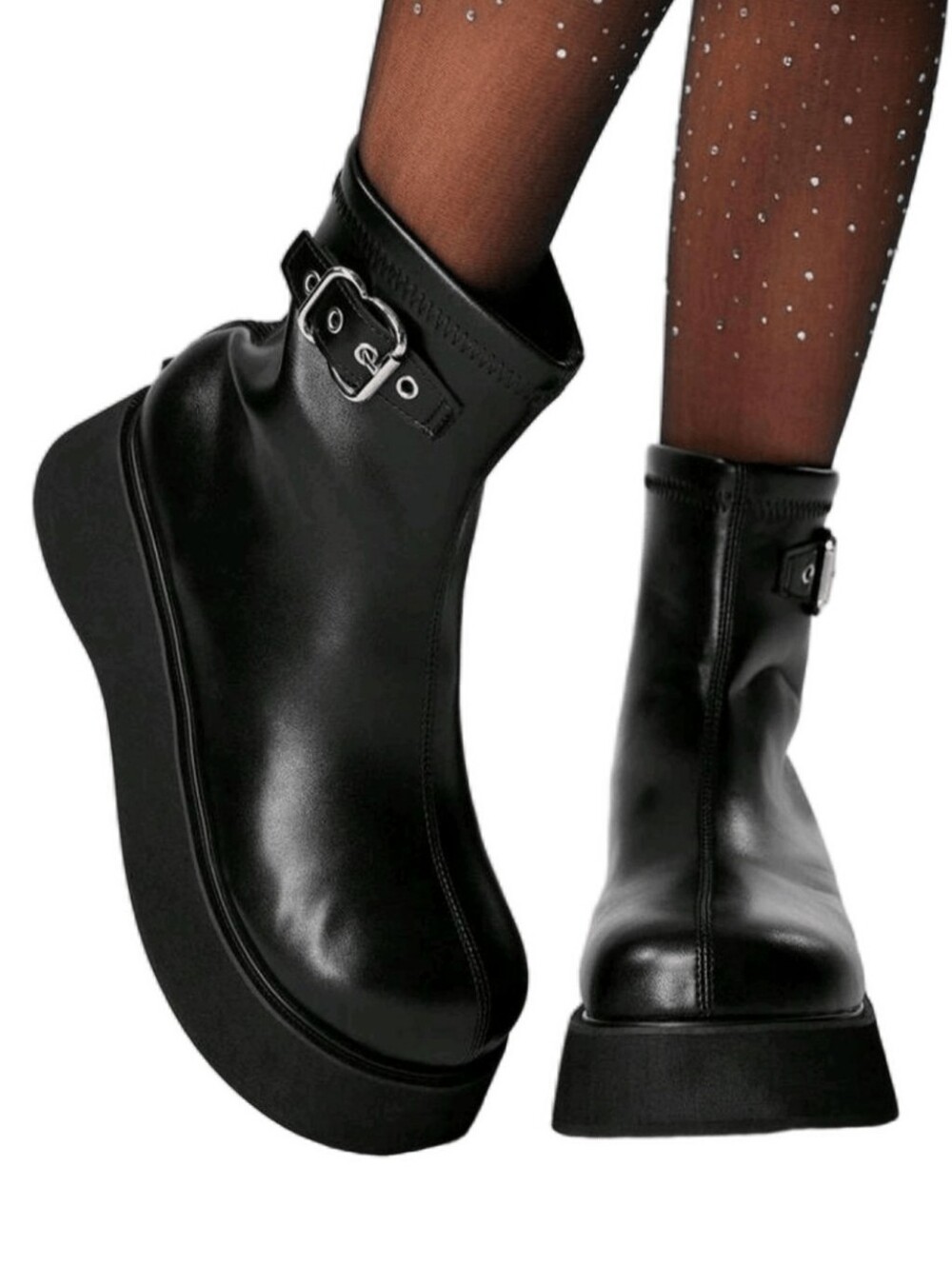SHEIN Black Platform Ankle Boots with Buckle